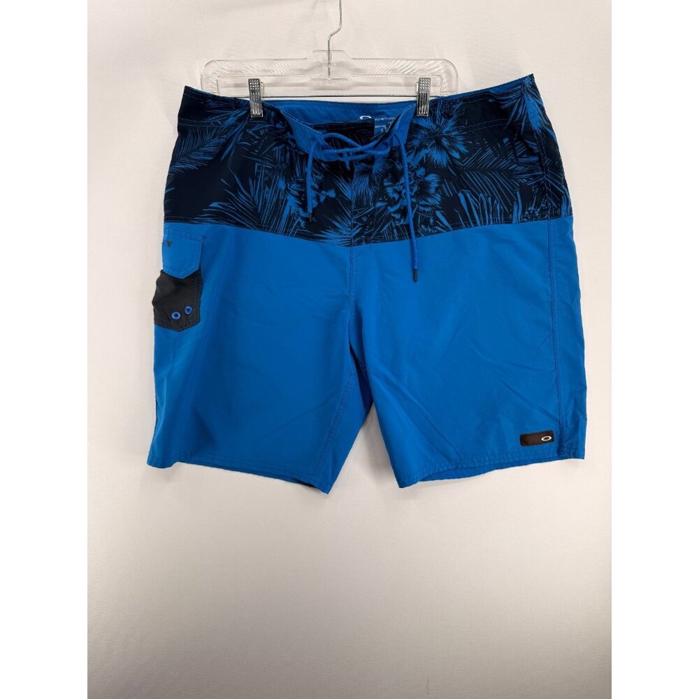 Oakley Board Shorts Mens 40 10" Blue Floral Swim Trunks Cargo Style Pocket